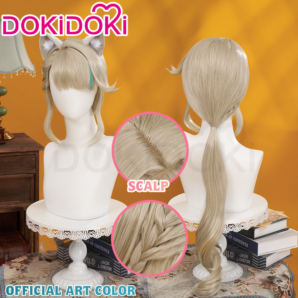 【US LOCAL SHIPPING 】DokiDoki Game Genshin Impact Cosplay Fontaine  Lynette Wig / Ears Silver Cute Green Hight Hair