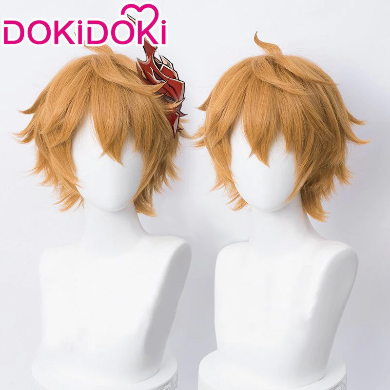 【Ready For Ship】DokiDoki Game Genshin Impact Cosplay Tartaglia Cosplay Wig Men Childe Short Orange Wig