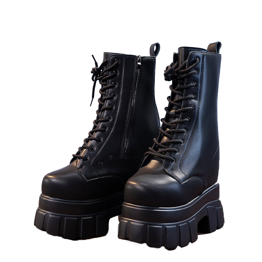 【Partially Ready For Ship】【22CM】DokiDoki Height Increasing Shoes / Elevator Shoes Martin Boots Black Invisible Thick-Soled 22 CM Platform Shoes