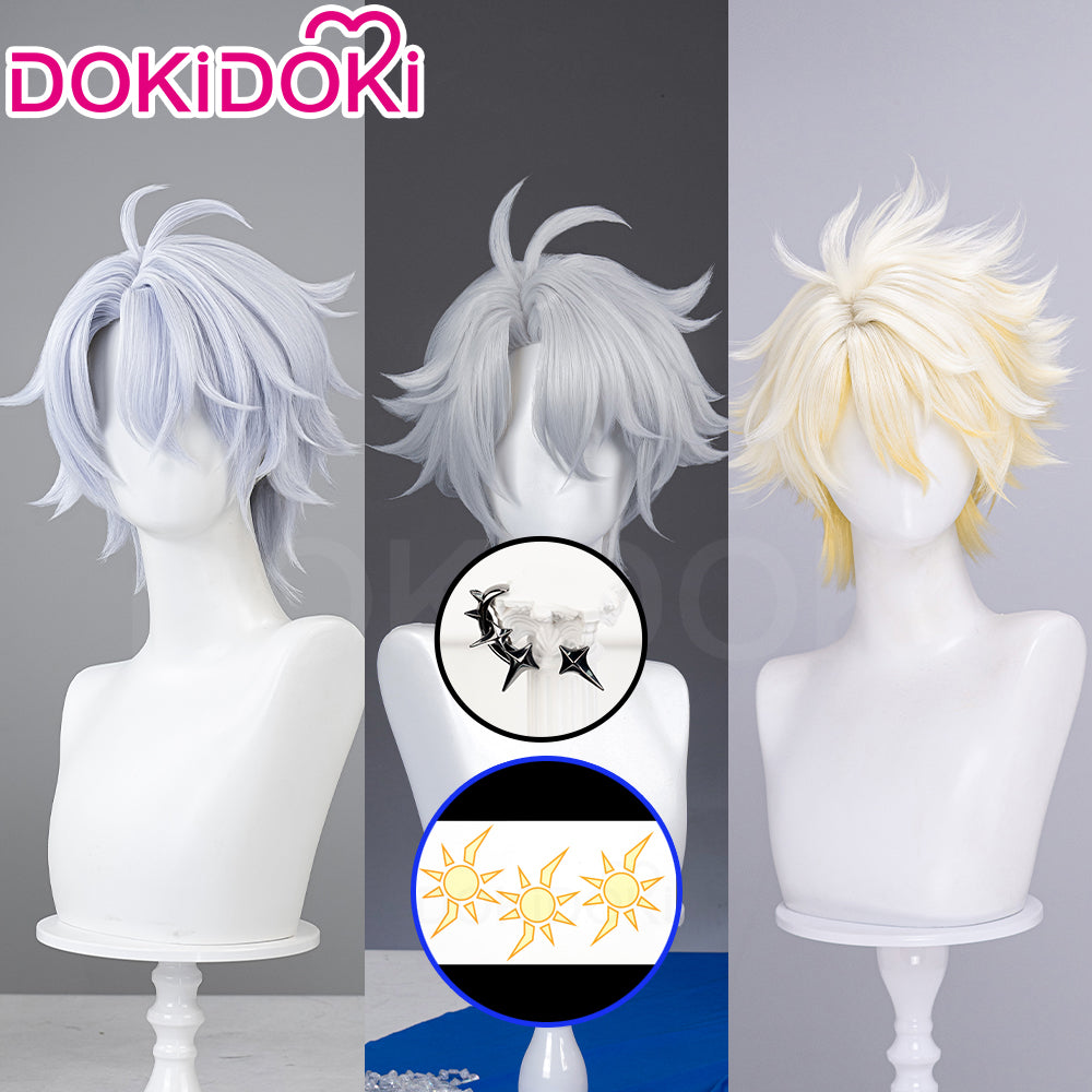 【Partially Ready For Ship】DokiDoki Game Honkai: Star Rail Cosplay Phainon Wig / Weft / Tattoo /  Ear Clips Short Straight Silver Hair Darkening