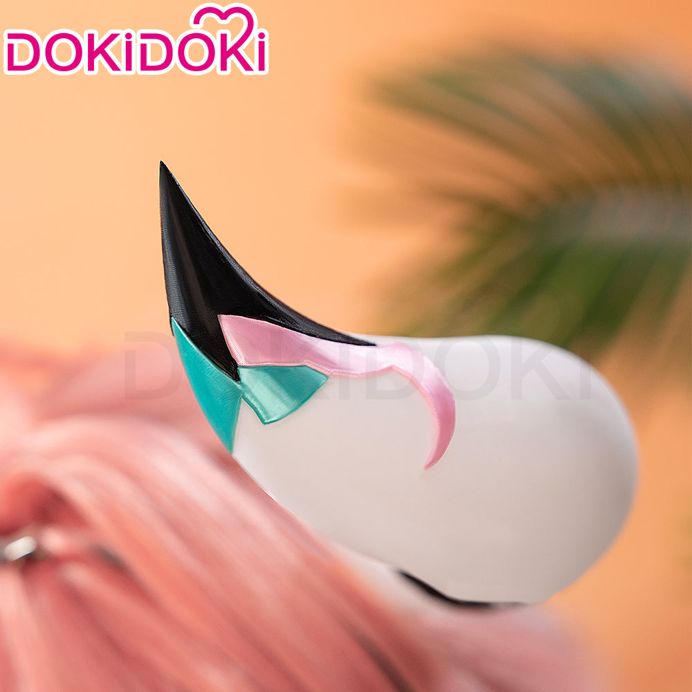 【Wig Ready For Ship】DokiDoki Game Genshin Impact Cosplay Varesa Wig / Horn / Eyelashes Long Pink Green Highlights Hair Removable Ahoge