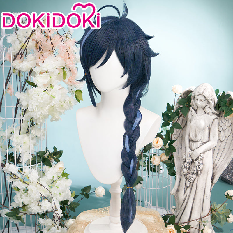 【Ready For Ship】DokiDoki Game Genshin Impact Cosplay  Kaeya Wig Long Straight Blue Highlight Hair