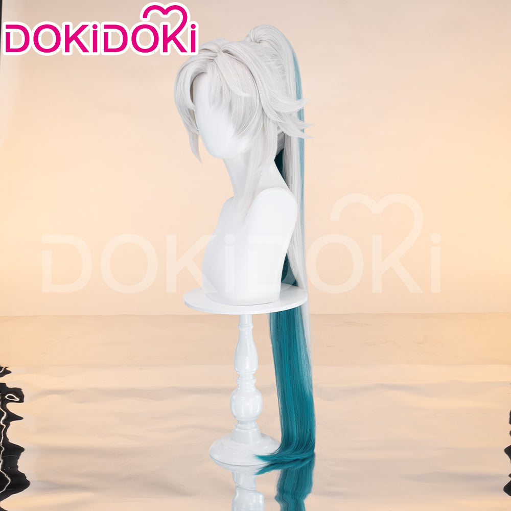 【Ready For Ship】DokiDoki Game Honkai: Star Rail Cosplay Feixiao Wig Long Straight Grey Blue Hair / Tattoo Sticker Fei Xiao