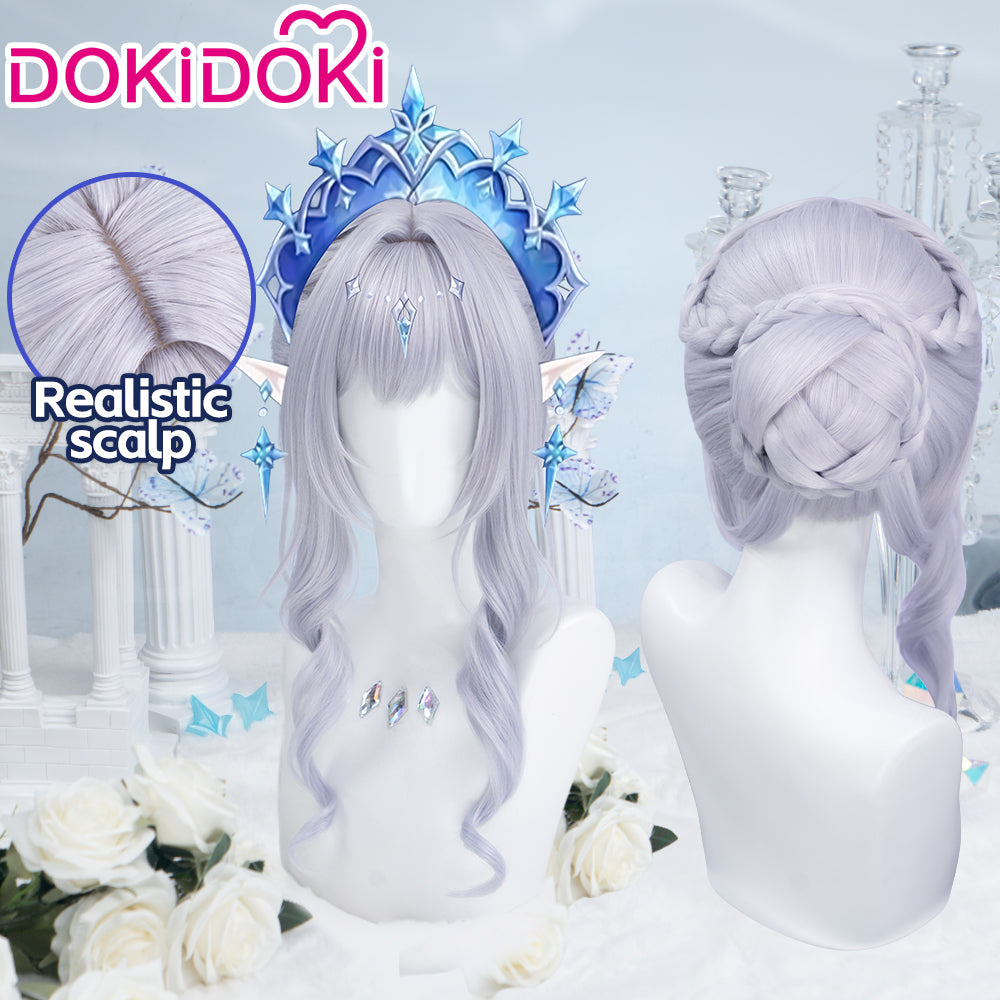 【Partially Ready For Ship】DokiDoki Game Genshin Impact Cosplay Tsaritsa Wig / Crown / Elf Ears / Earrings Long Curly Silver Hair Kokoshnik Anastasya Feodorovna Snezhnaya Sudden Snow