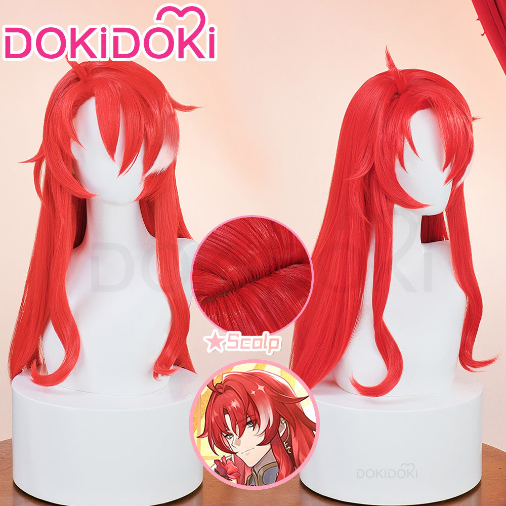 【Ready For Ship】DokiDoki Game Honkai: Star Rail Cosplay Argenti Wig Long Curly Red Hair / Earring / Cross