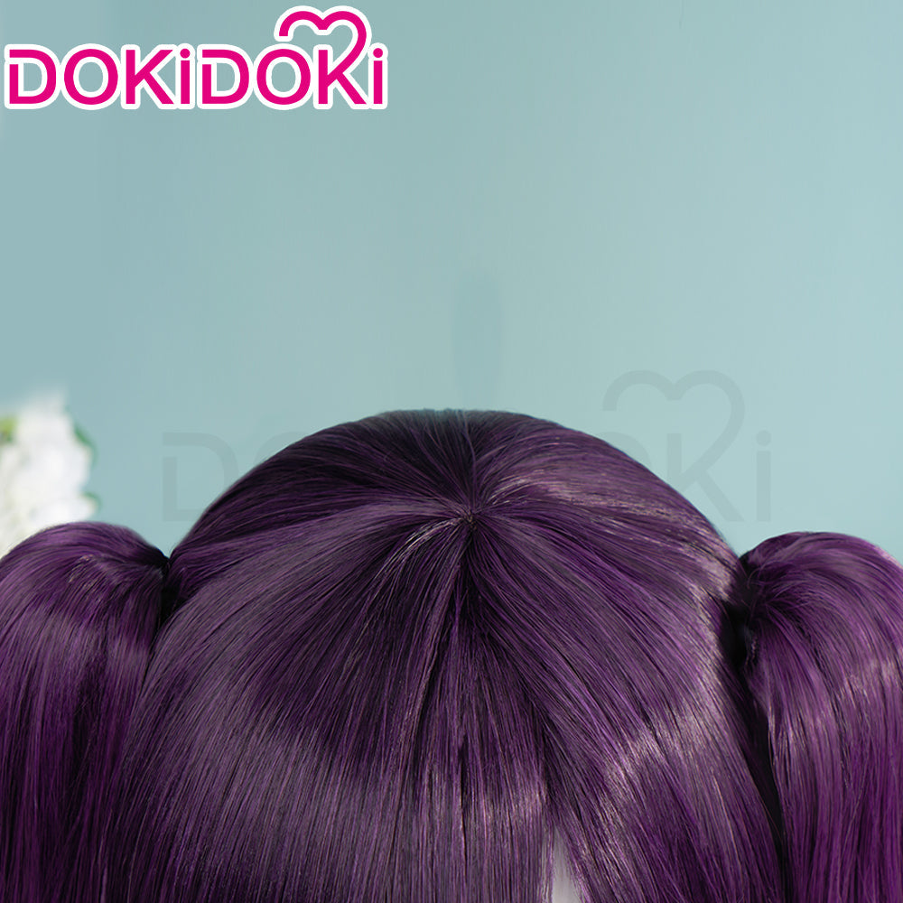【Ready For Ship】DokiDoki Game Genshin Impact Mona Cosplay Wig / Accessories / Earring Long Purple Hair