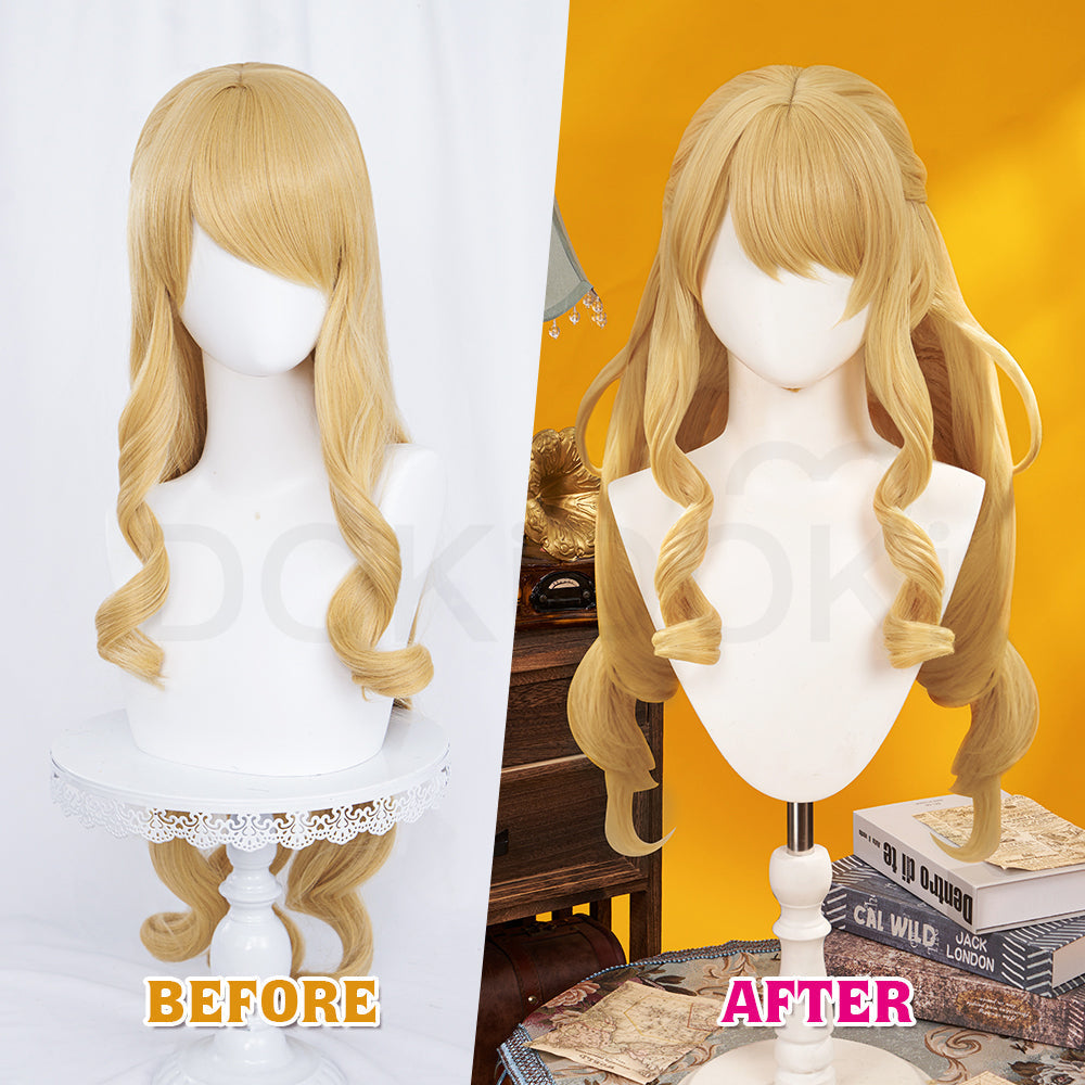 【US/EU LOCAL SHIPPING 】DokiDoki Game Genshin Impact Wig Cosplay Fontaine Navia Cosplay Wig Long Curly Yellow Hair