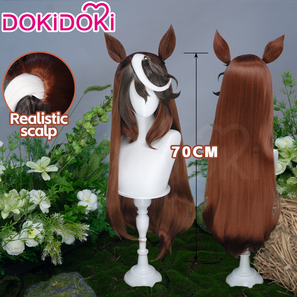 【Ready For Ship】DokiDoki Game Cosplay Wig Long Straight Brown Black White Highlight Hair