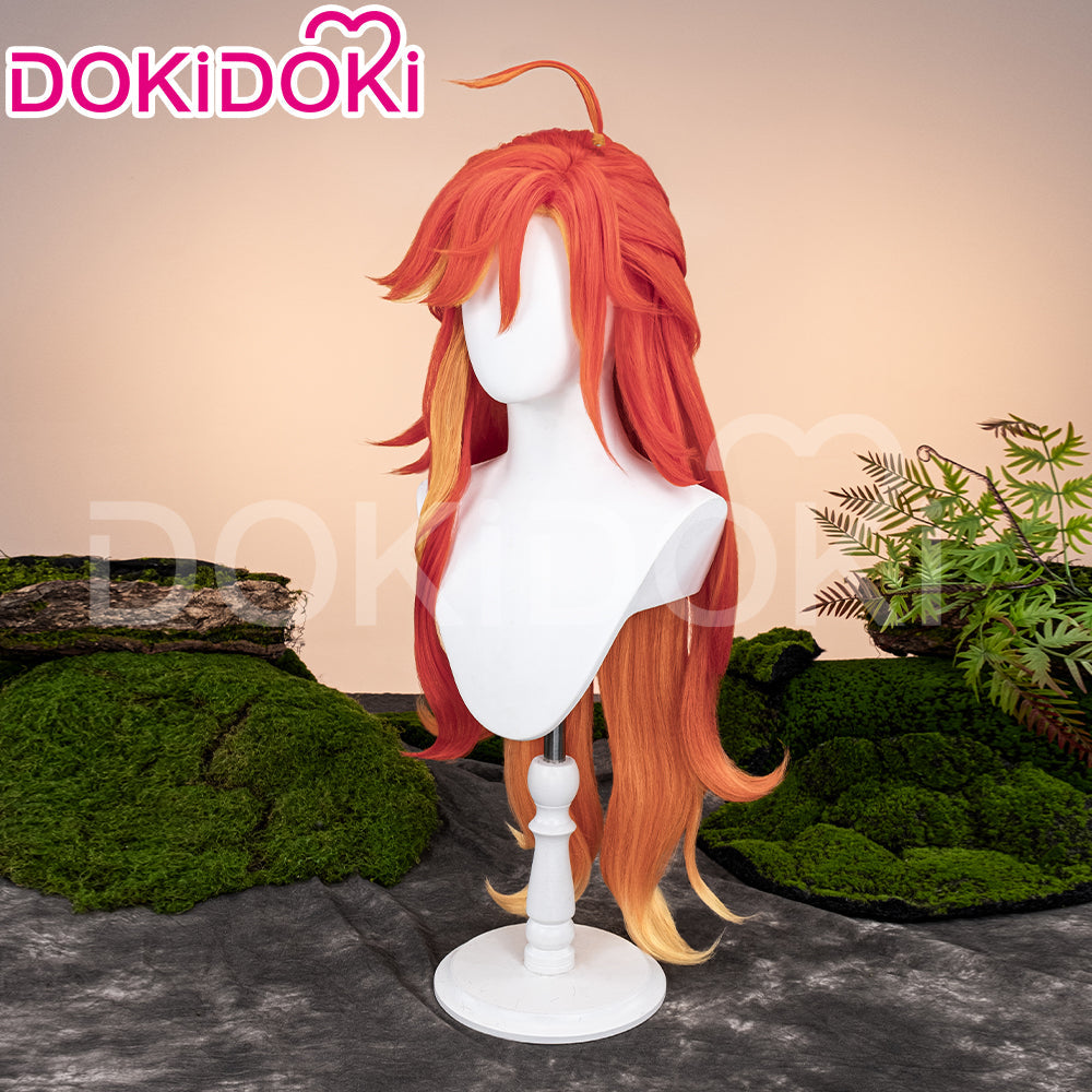 【Ready For Ship】DokiDoki Game Genshin Impact Cosplay Pyro Archon Mavuika Wig / Light Strips/ Wefts / Earclip / Glasses Natlan Long Curly Orange