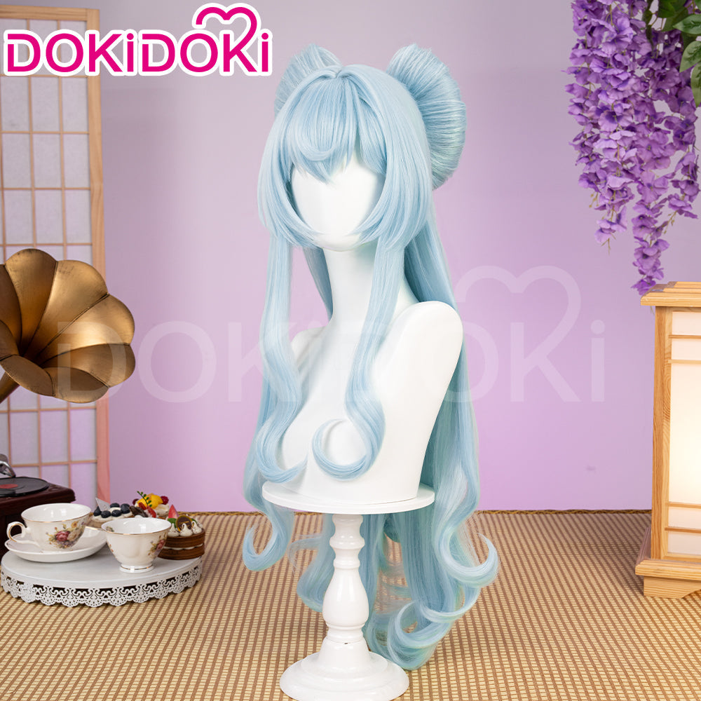 【Ready For Ship】DokiDoki Game Genshin Impact Cosplay Yumemizuki Mizuki Wig / Headwear / Ears Long Curly Blue Hair