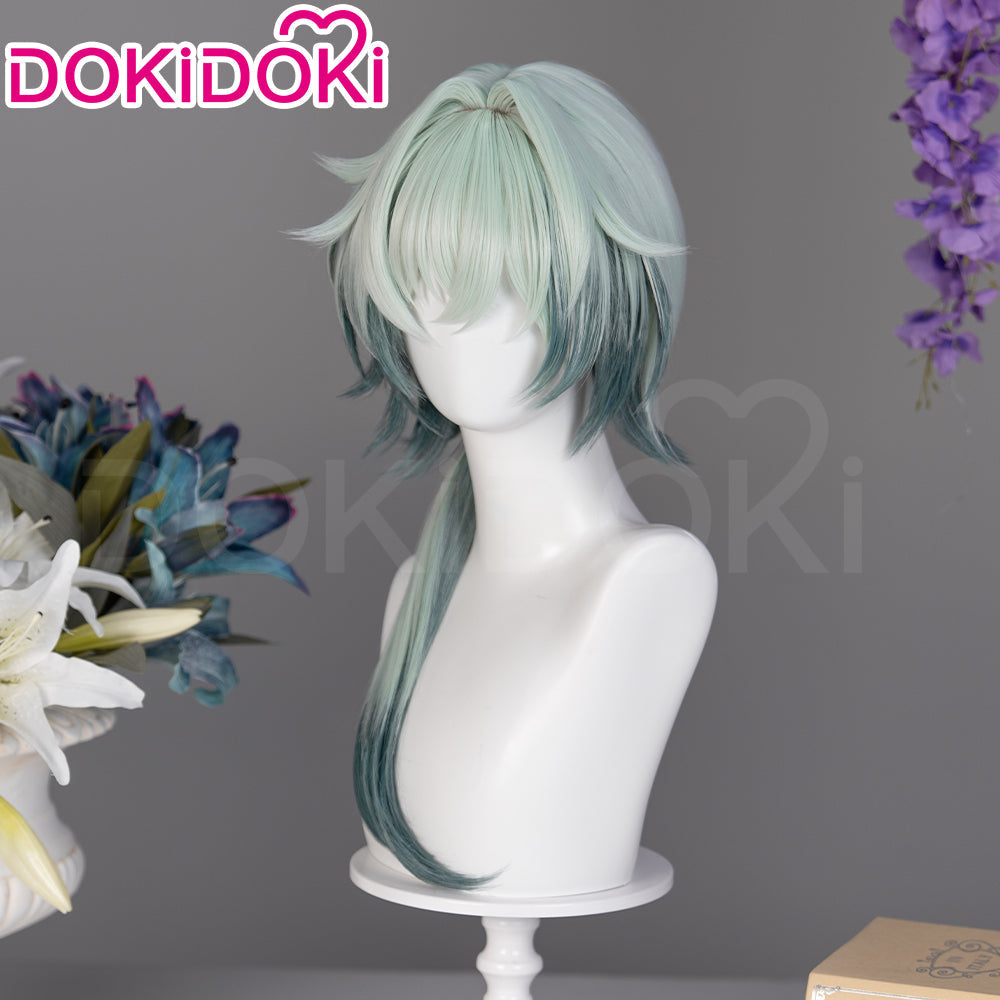 DokiDoki Game Honkai: Star Rail Cosplay Anaxa Wig / Tattoo Long Grey Green Straight Hair Anaxagoras