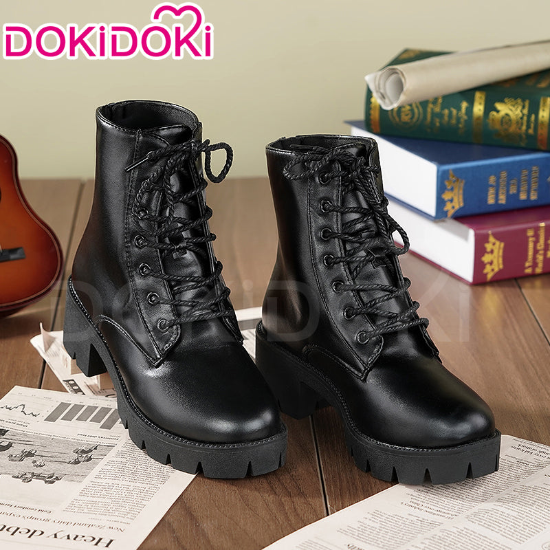 【Ready For Ship】DokiDoki Black Cropped Boots Universal Version Zipper Design Mid Calf Boots