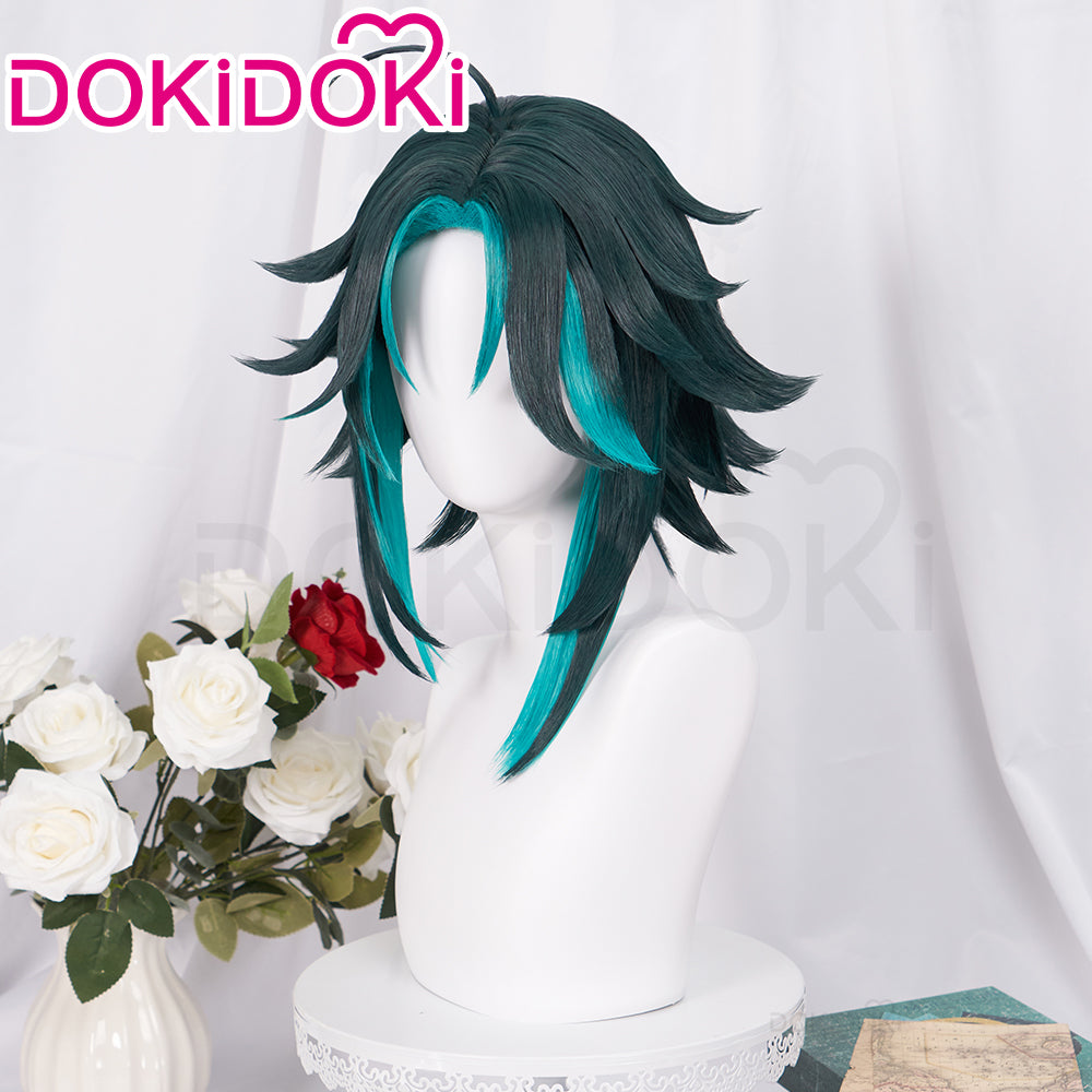 DokiDoki Game Genshin Impact Cosplay Xiao Wig Hair Short Green Wig