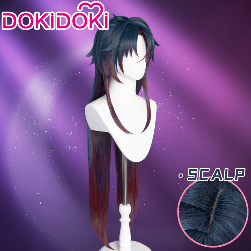 DokiDoki Game Honkai: Star Rail Cosplay Blade / Mortenax Blade Wig Long Straight Dark Blue Red Silver Gradient Hair / Wefts / Earring Blade SP Planarcadia