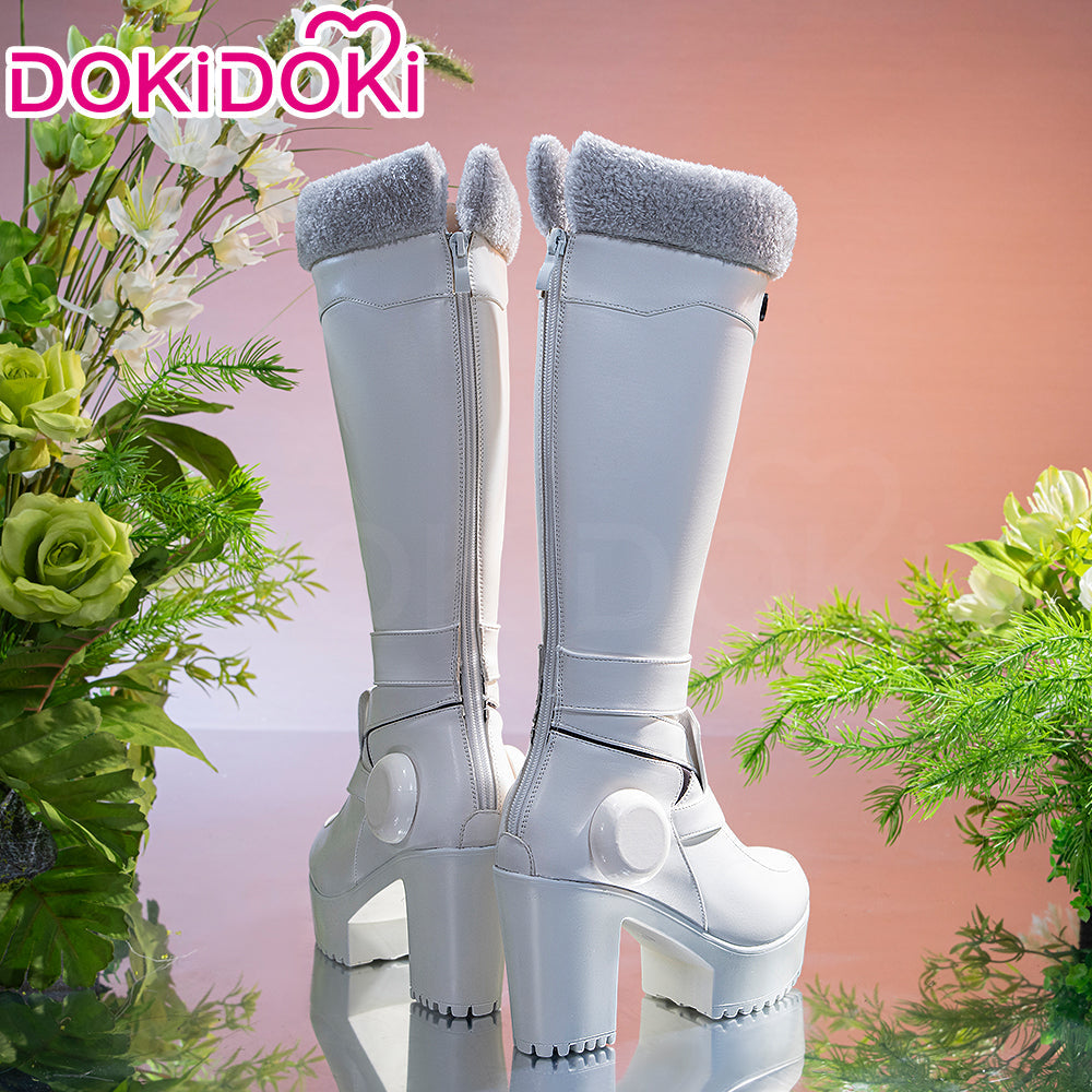 【Ready For Ship】【Upgraded Version】DokiDoki Anime Game Cosplay White Black Shoes Grey Fur Boots High Heels