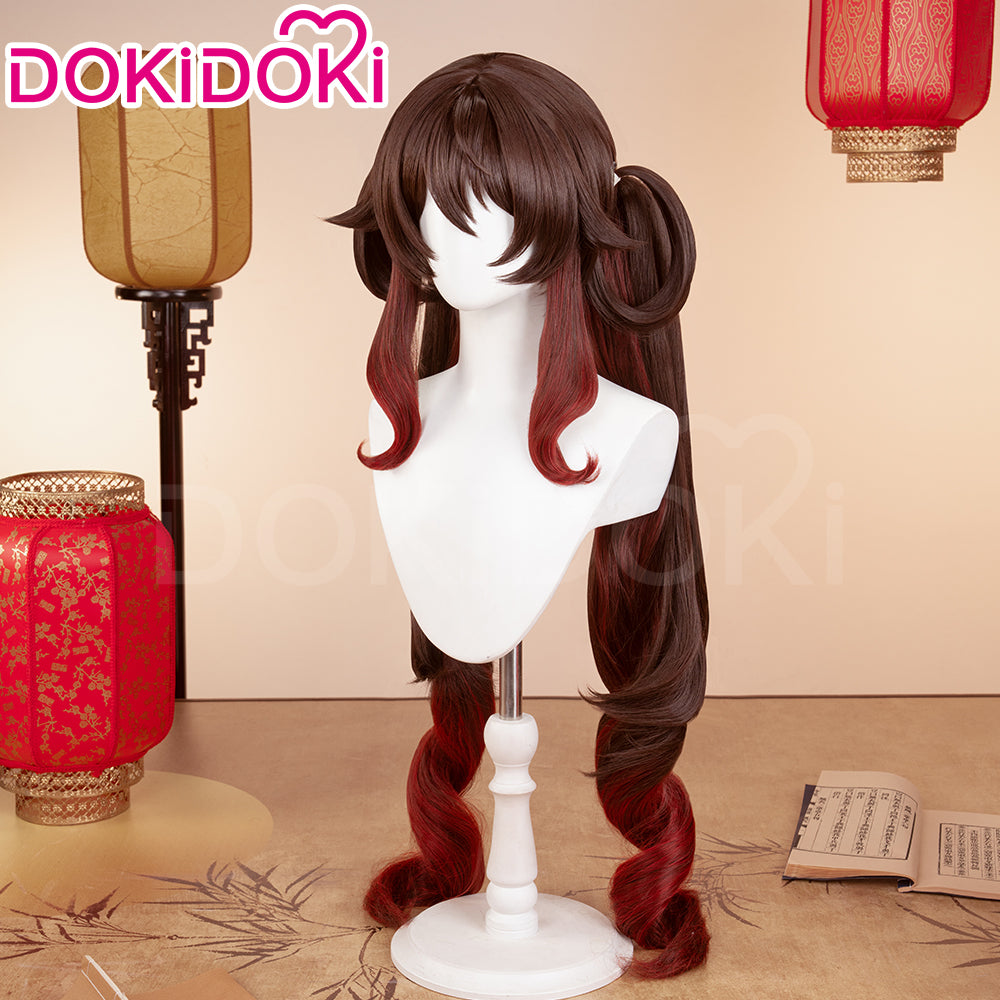 【Ready For Ship】DokiDoki Game GenShin Impact Cosplay Hu Tao Lantern Rite Wig Long Gradient Brown Hair Double Ponytails Hutao
