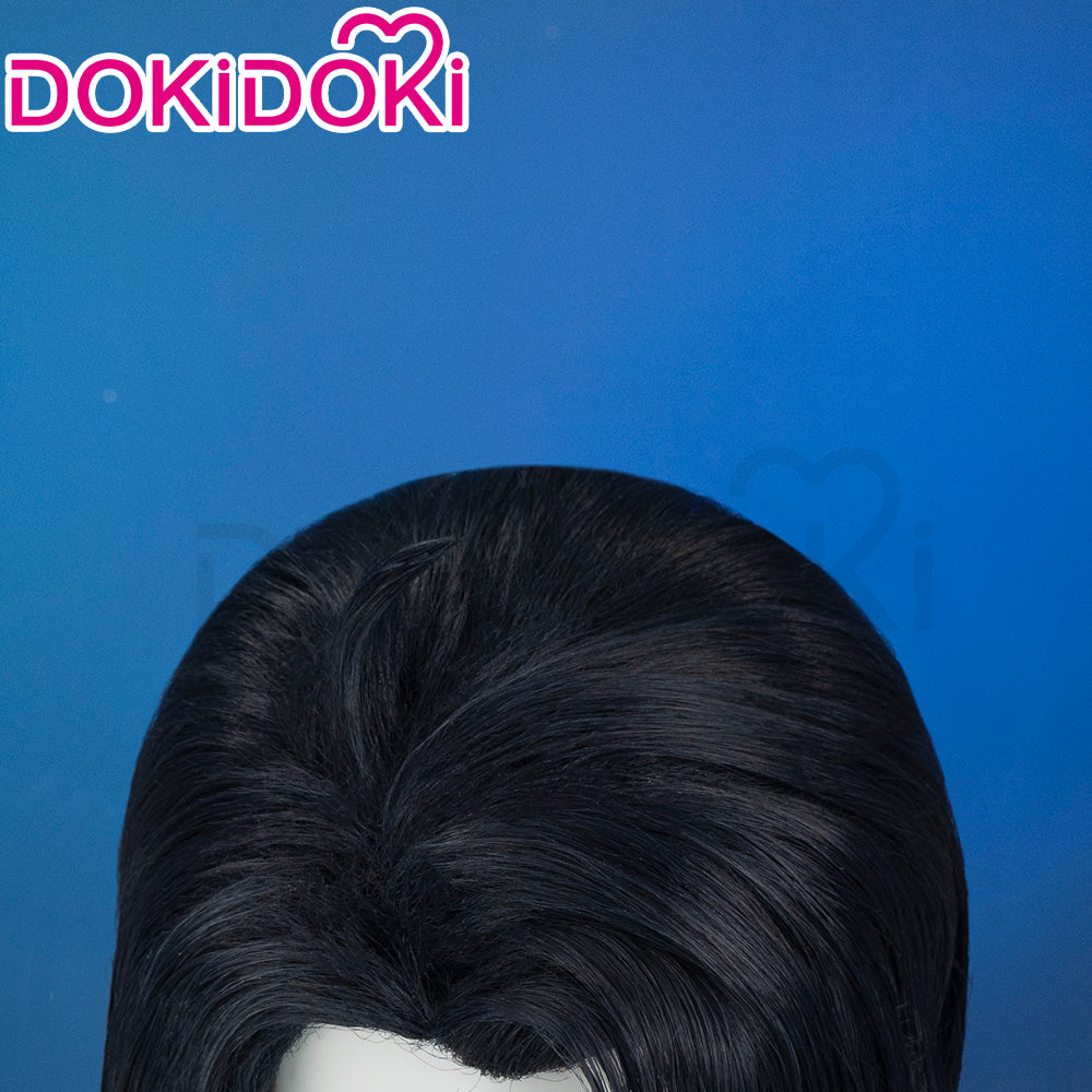 【Ready For Ship】DokiDoki Game Genshin Impact Cosplay Pantalone Wig / Glasses Short Curly Black Purple Hair Fatui Harbinger