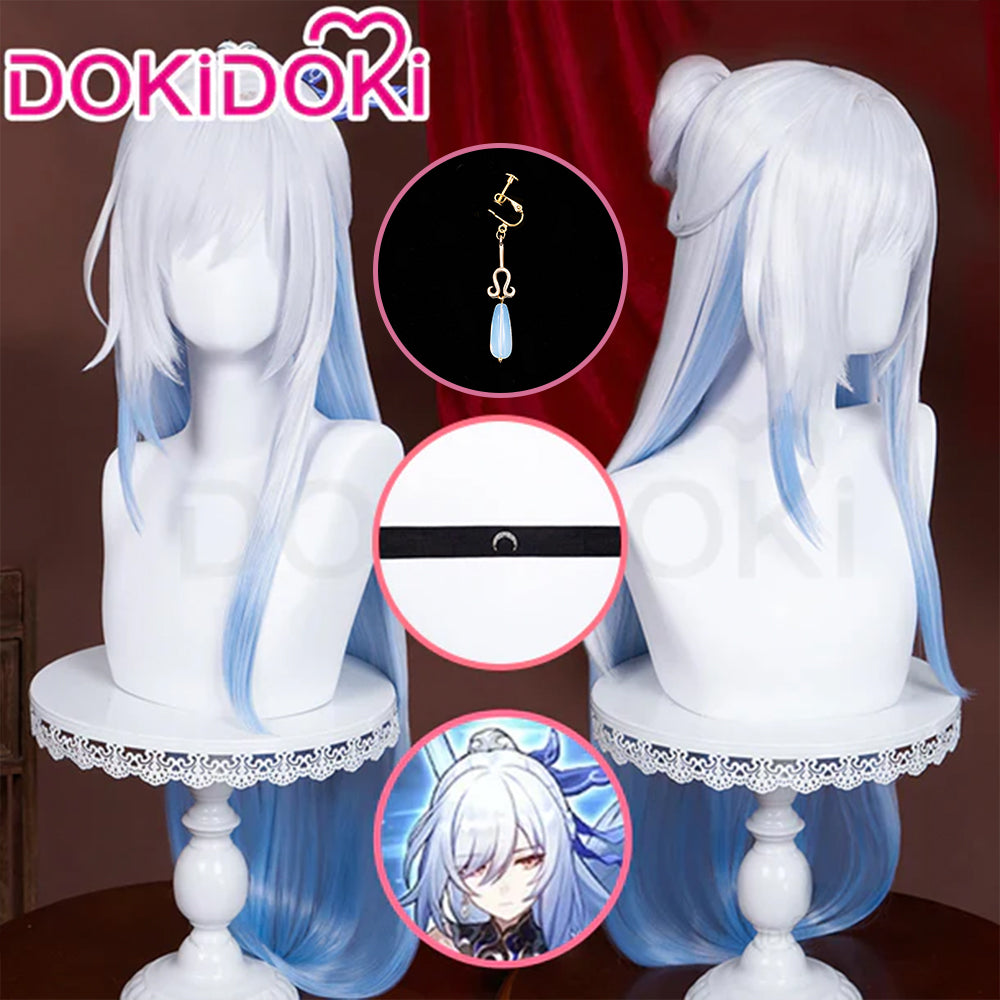 【Wig Ready For Ship】DokiDoki Game Honkai: Star Rail Cosplay Wig Jing Liu Long Straight Blue Gradient Wig Jingliu