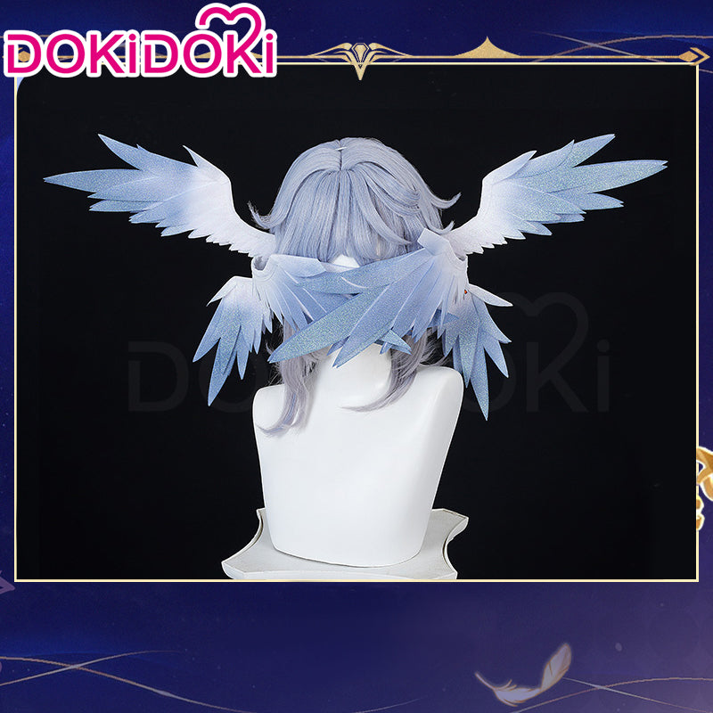 【Ready For Ship】DokiDoki Game Honkai: Star Rail Cosplay Sunday Wig Long Straight Grey Hair/ Earring / Ear Feather Hair Clips / Seraphim Wings Headwear