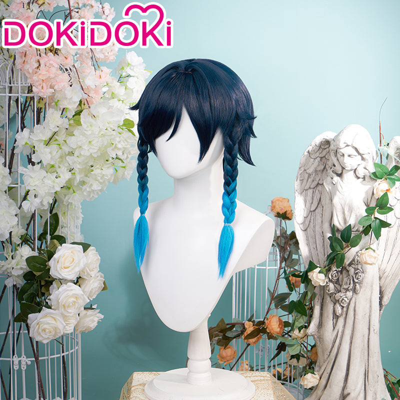 【Ready For Ship】【Gradient Ver】DokiDoki Game Genshin Impact Venti Cosplay Wig Black Blue Wig/ Head Accessory