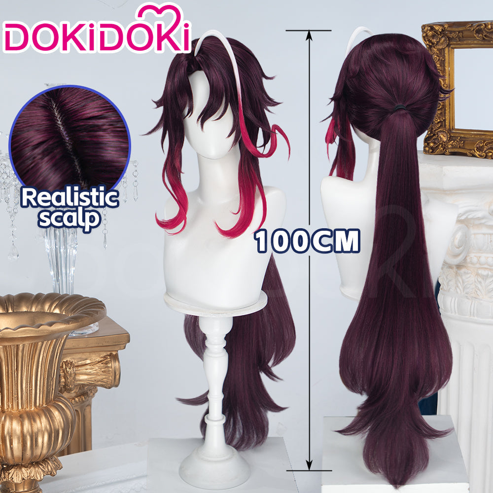 【Ready For Ship】DokiDoki Game Genshin Impact Cosplay Noy Wig Long Dark Red Gradient Hair Snezhnaya Sudden Snow