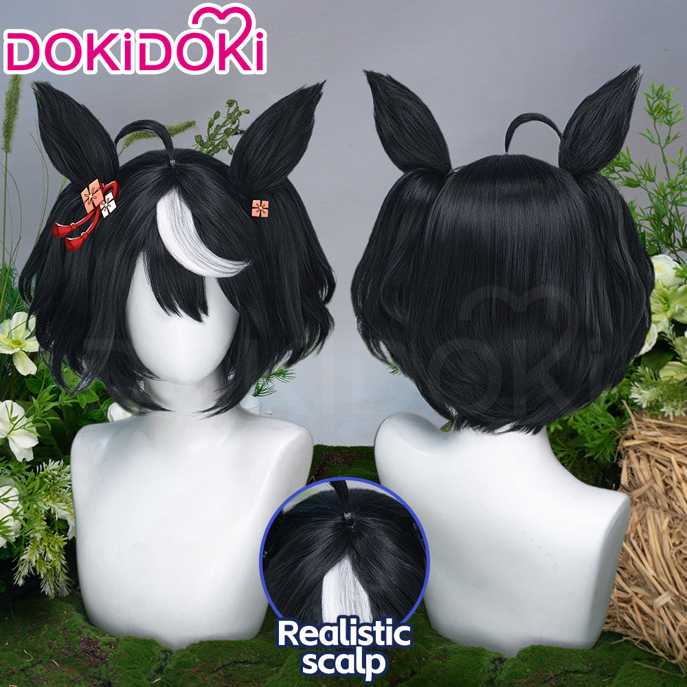 DokiDoki Anime Game Cosplay Wig Short Black White Hair Detachable Braids