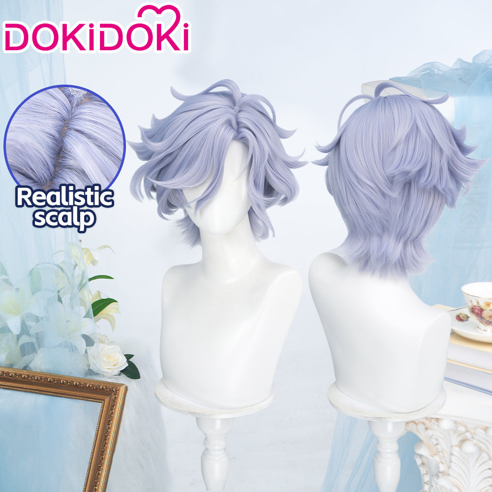 【Dark Ver Ready For Ship】DokiDoki Game Genshin Impact Cosplay Mitya Wig Short Curly Light Purple Gray Hair Snezhnaya Sudden Snow