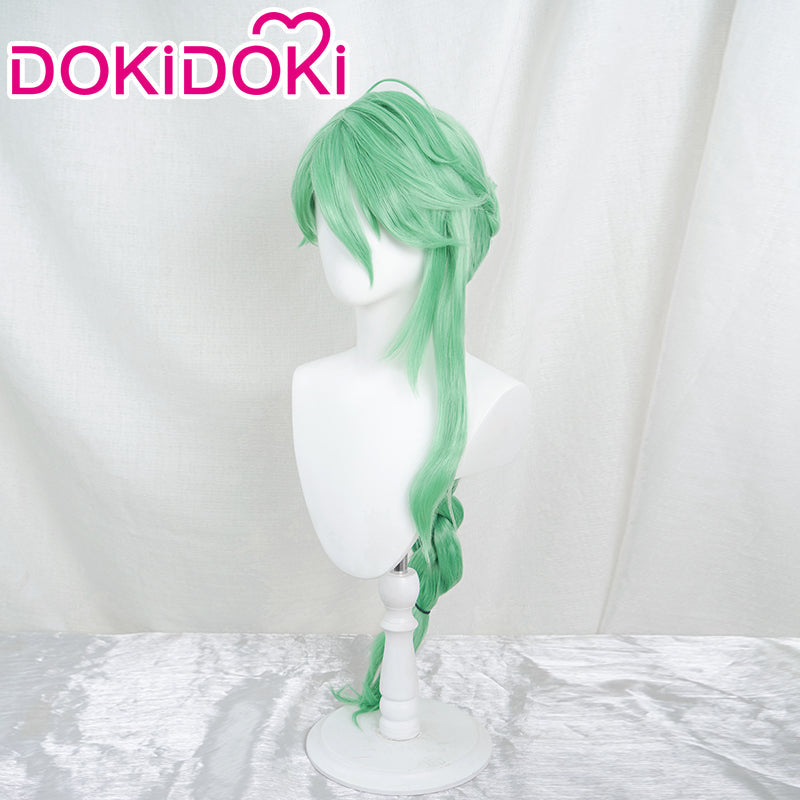 【Ready For Ship】DokiDoki Game Genshin Impact Bai Zhu Cosplay Long Green Curly Wig/ Glasses Baizhu