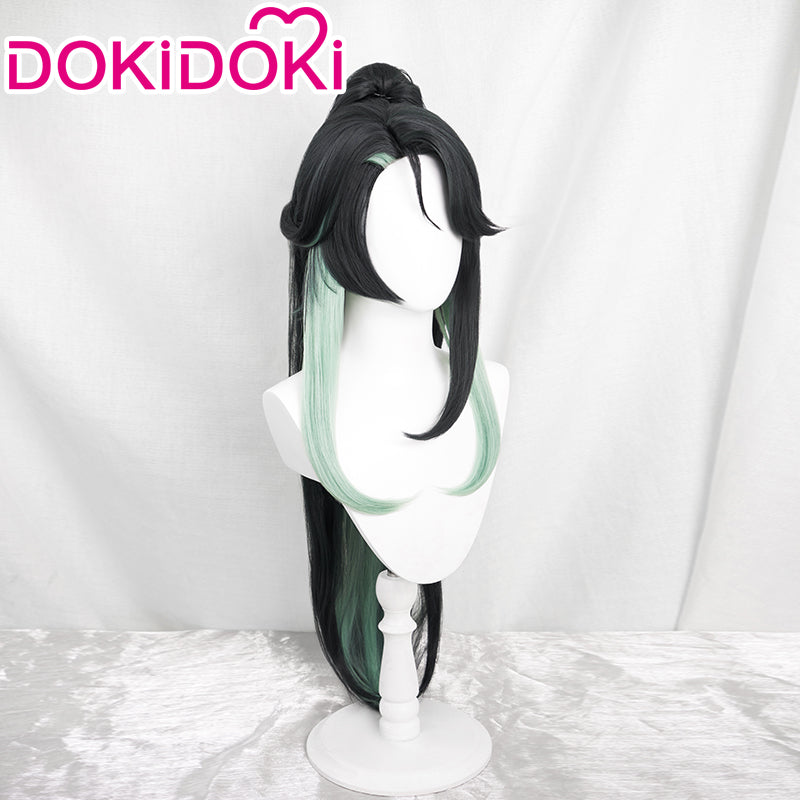 【Ready For Ship】DokiDoki Game Genshin Impact Cloud Retainer Xianyun Cosplay Wig Women Long Black & Green Straight