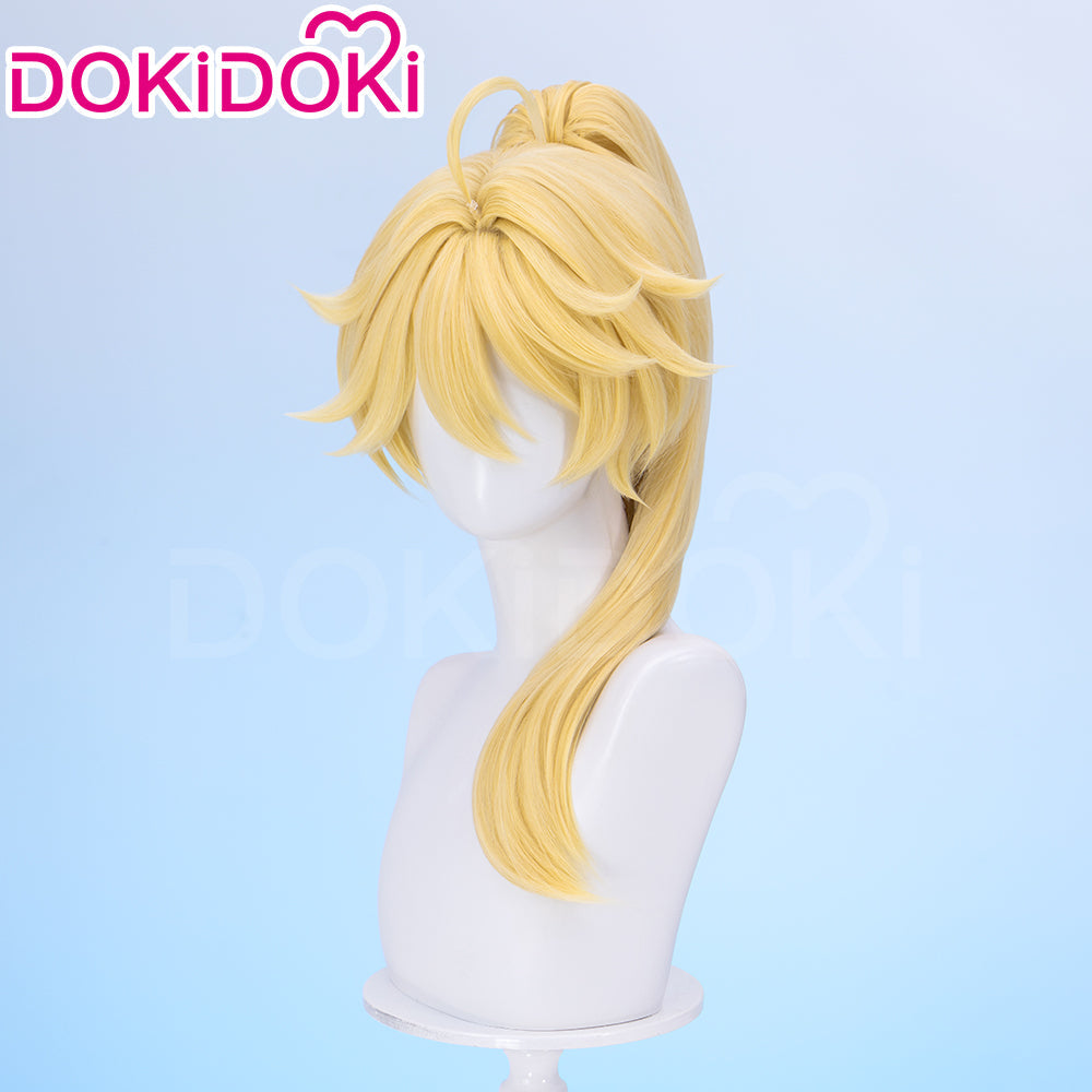 【Partially Ready For Ship】DokiDoki Game Genshin Impact Cosplay Traveler Aether Wig / Earring Long Blonde Hair Kong As Heaven and Earth Are Made Anew