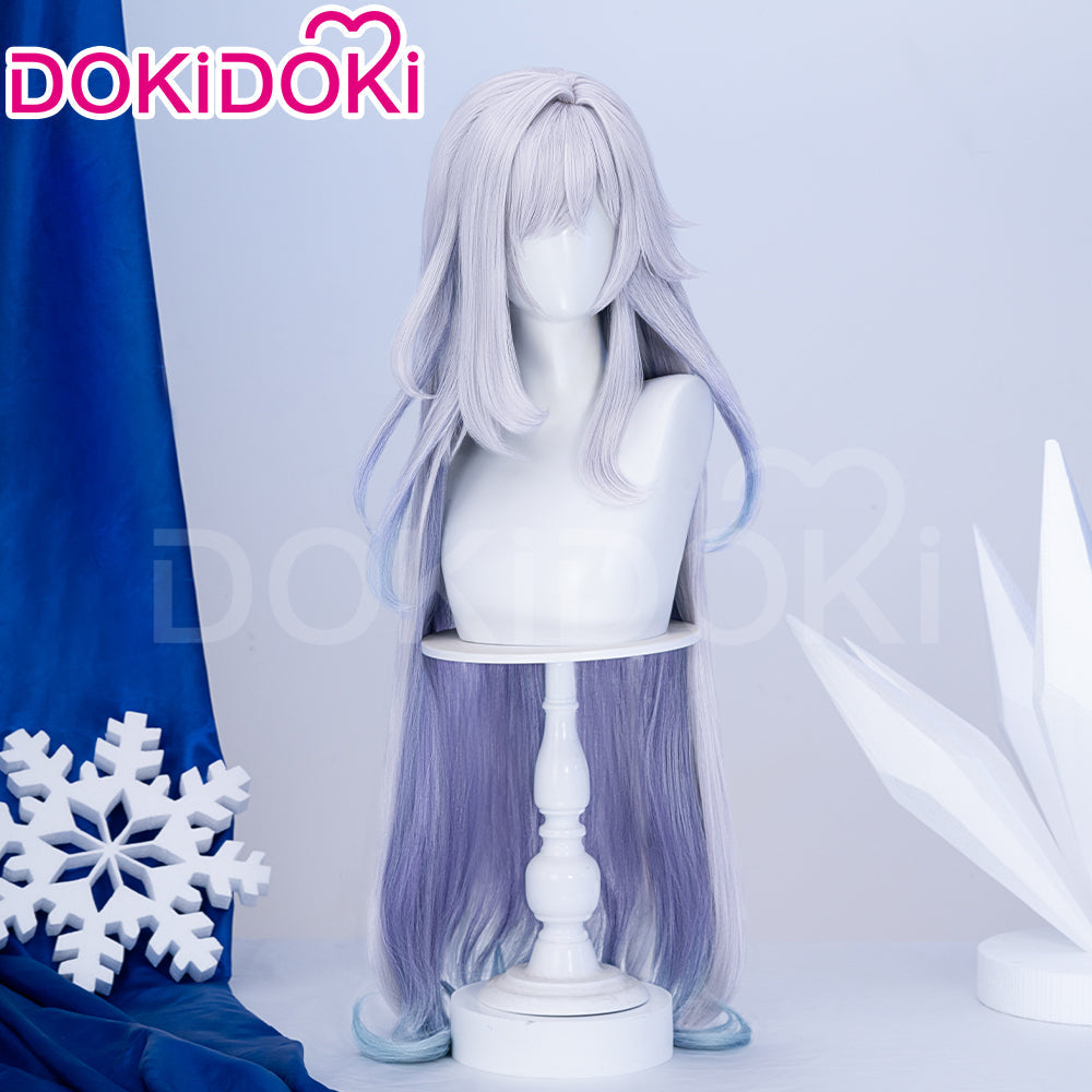 【Ready For Ship】DokiDoki Game Genshin Impact Cosplay Skirk Wig Long Curly Purple Gradient Hair / Fake Eyelashes