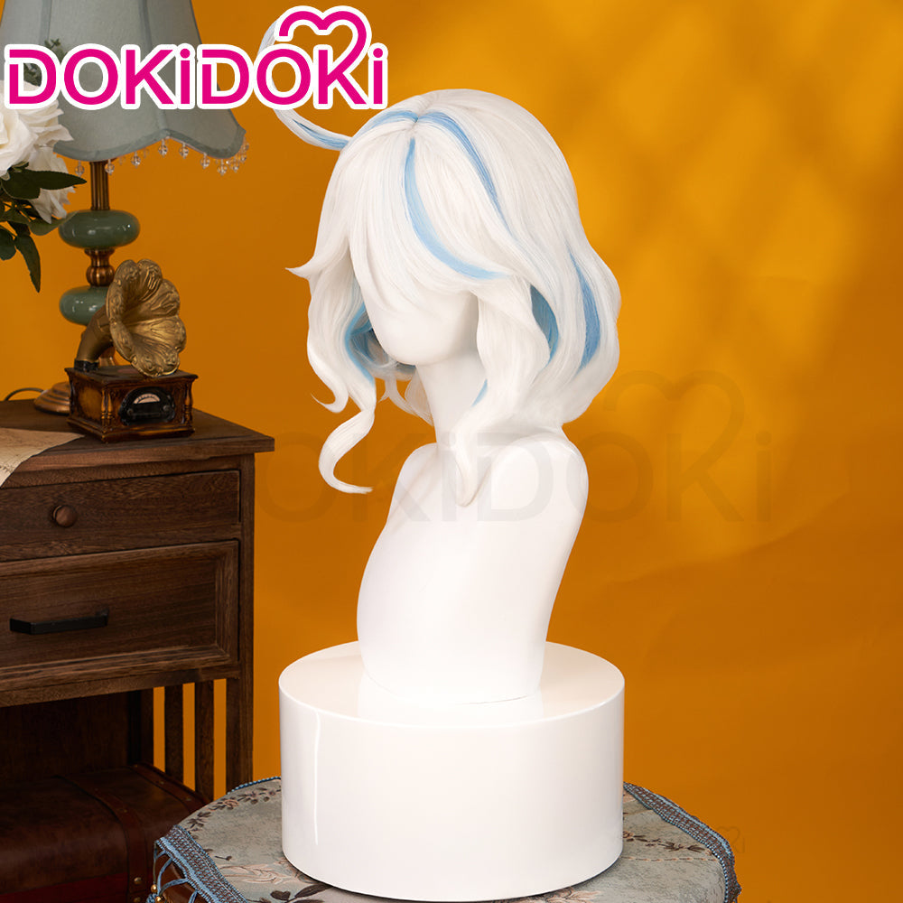 【Partially Ready For Ship】DokiDoki Game Genshin Impact Cosplay Fontaine Focalors Wig Short White Blue Curly Furina Wig / Fake Eyelashes / Hat