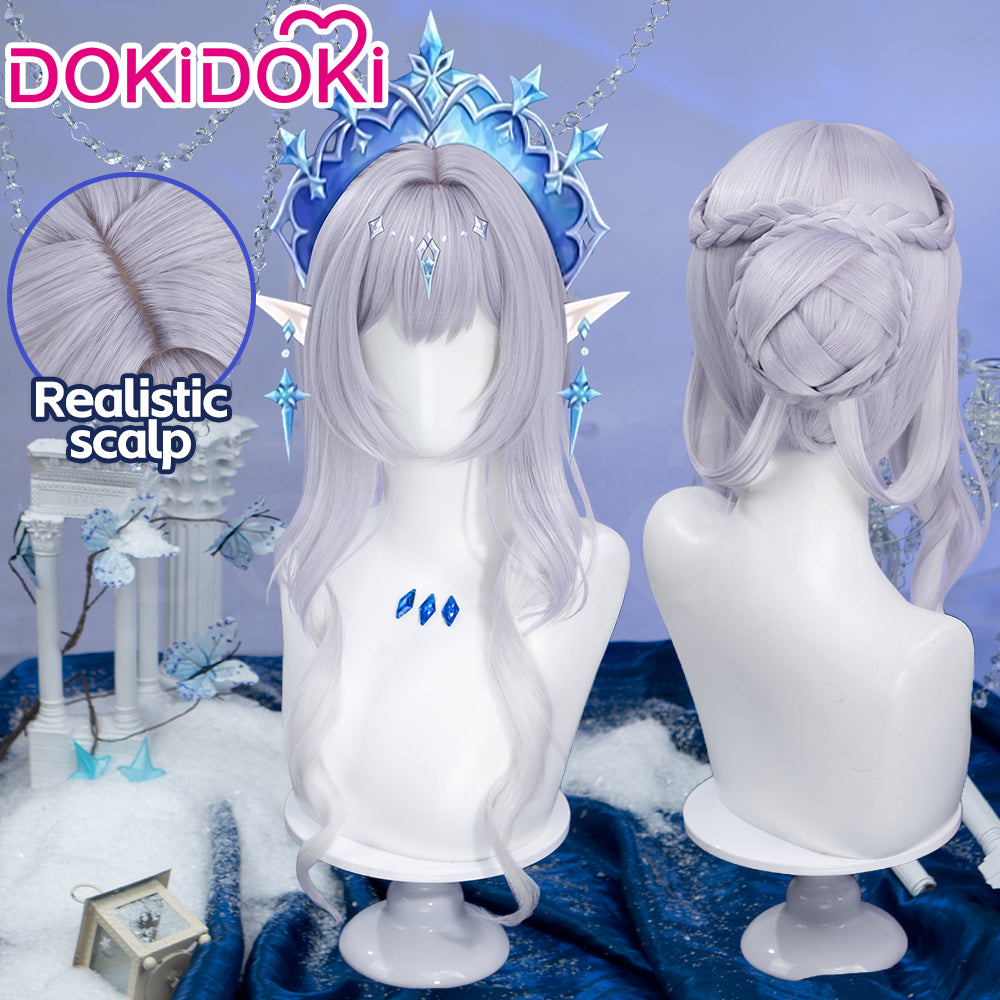 【Partially Ready For Ship】DokiDoki Game Genshin Impact Cosplay Tsaritsa Wig / Crown / Elf Ears / Earrings Long Curly Silver Hair Kokoshnik Anastasya Feodorovna Snezhnaya Sudden Snow