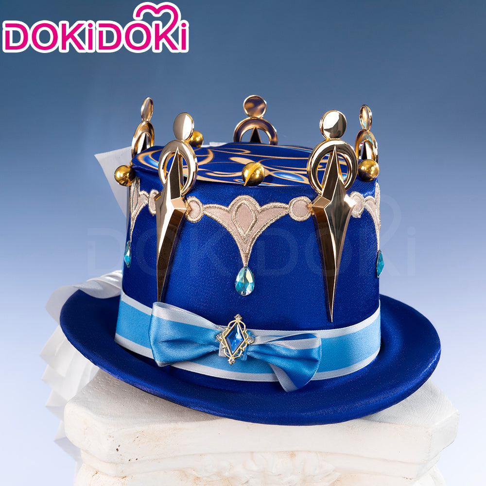 【Ready For Ship】DokiDoki Game Genshin Impact Cosplay Fontaine Focalors Wig Long White Blue Curly Furina Wig / Fake Eyelashes / Hat/ Wefts