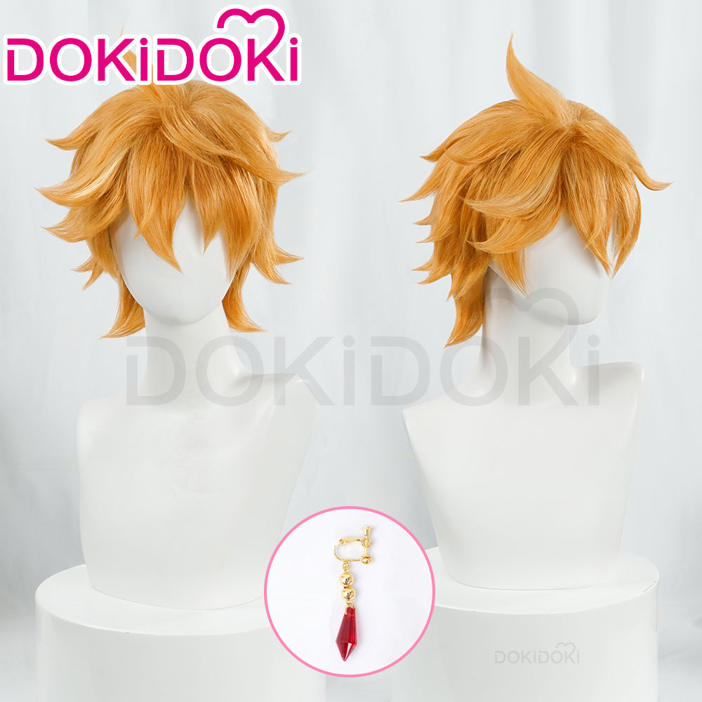 【Wig Ready For Ship】DokiDoki Game Genshin Impact Cosplay Tartaglia / Childe Cosplay Wig Men Short Orange Wig / Earring