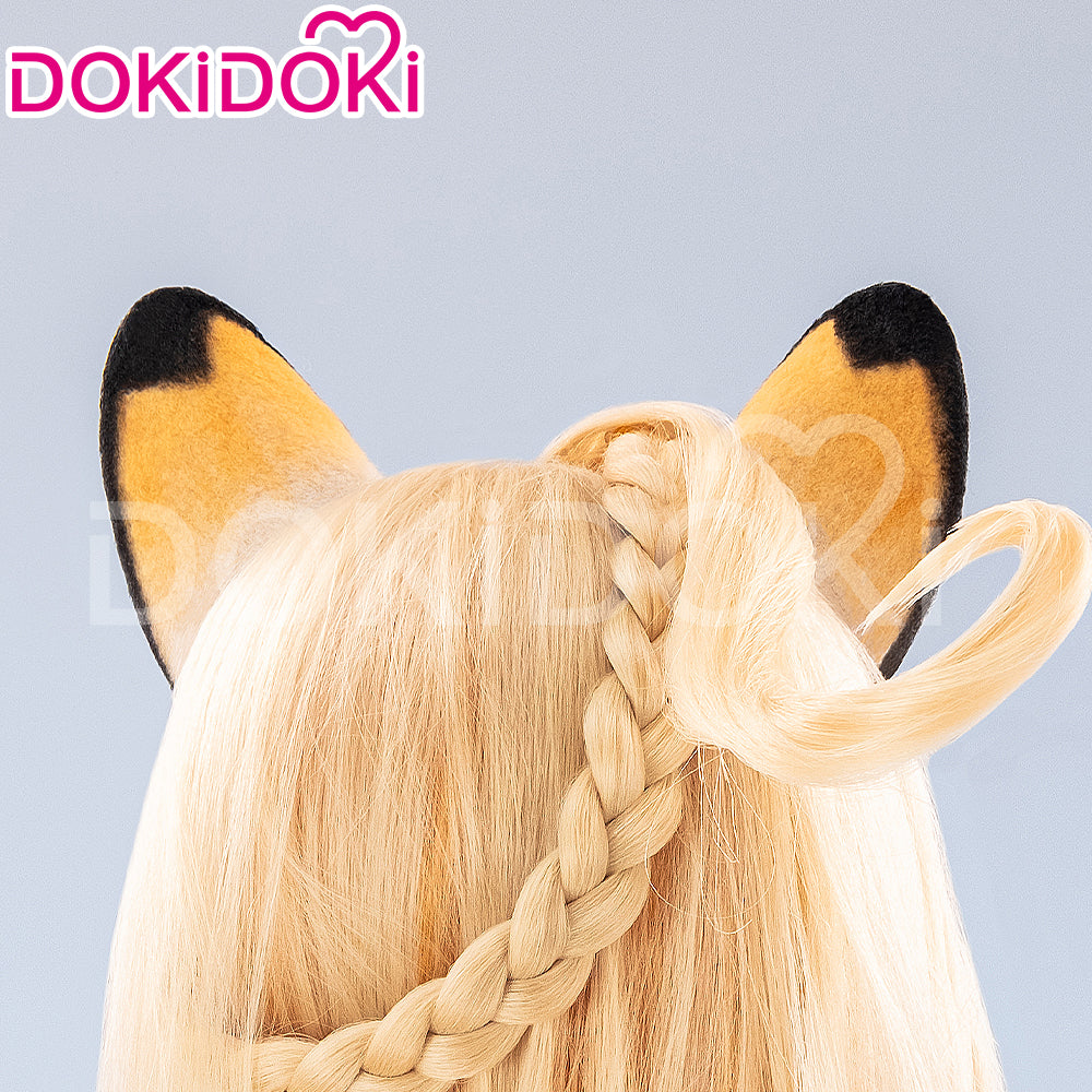 【Ready For Ship】DokiDoki Game Genshin Impact Xilonen Cosplay Wig / Ears Long Curly Yellow Hair Natlan