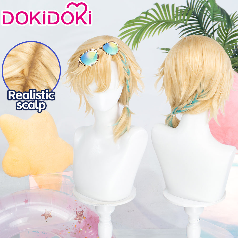 DokiDoki Game Honkai: Star Rail Cosplay Aventurine SP Wig Short Blonde Green Highlight Braided Hair Aventurine • Waveflair