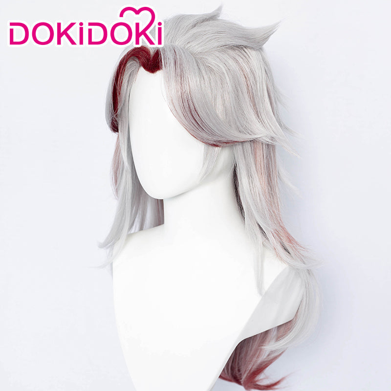 【Ready For Ship】DokiDoki Game Genshin Impact Arataki Itto Cosplay Wig Men Long Silver Red / Horns