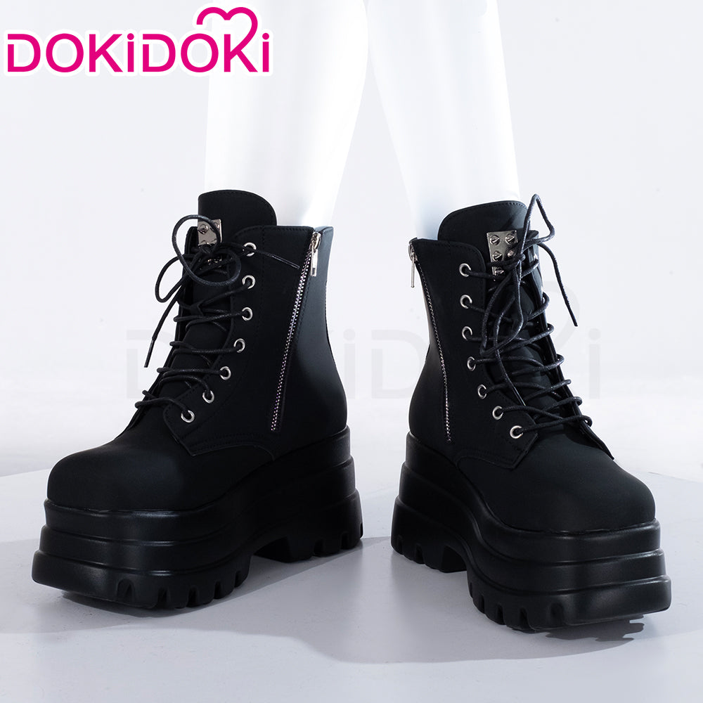 【Partially Ready For Ship】【12CM】DokiDoki Height Increasing Shoes / Elevator Shoes Martin Boots Black White 12CM Platform Shoes