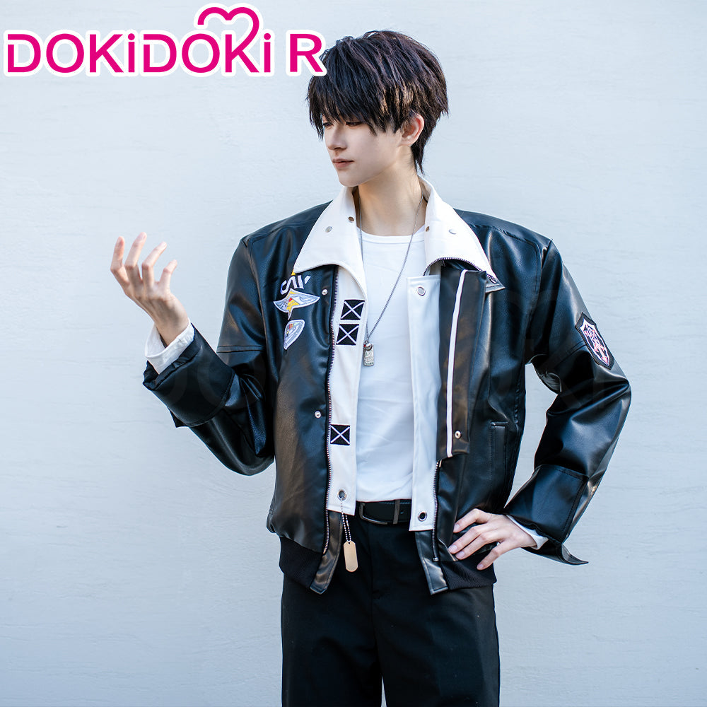 【In Stock】【Size S-2XL】DokiDoki-R Game Love and Deepspace Cosplay Caleb Costume Black Leather Jacket DAA Standard Uniform Aerospace