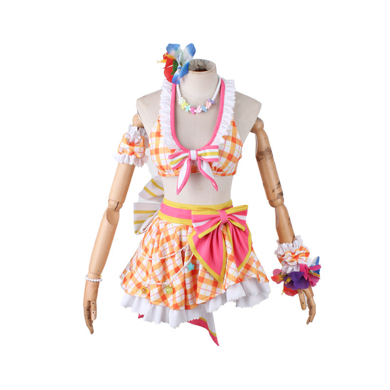 【Size XS-XL】DokiDoki-R Anime Game Cosplay Costume White Orange Swimsuit Hopping ♪ Happy Heart