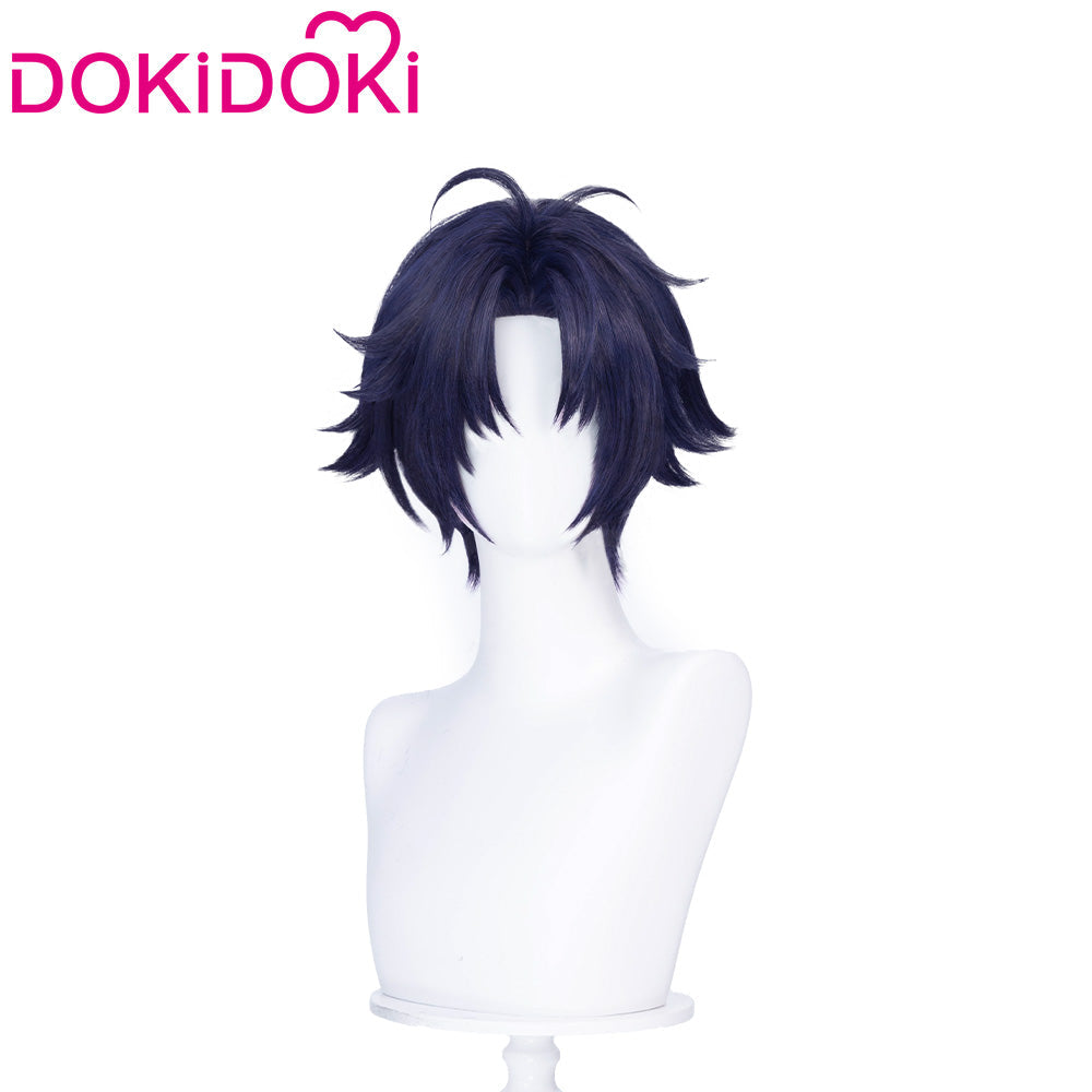 【Black Ver Ready For Ship】DokiDoki Game Zenless Zone Zero Cosplay Asaba Yuma Wig / Choker / Earring / Ear Clip Short Straight Dark Blue Hair ZZZ Harumasa