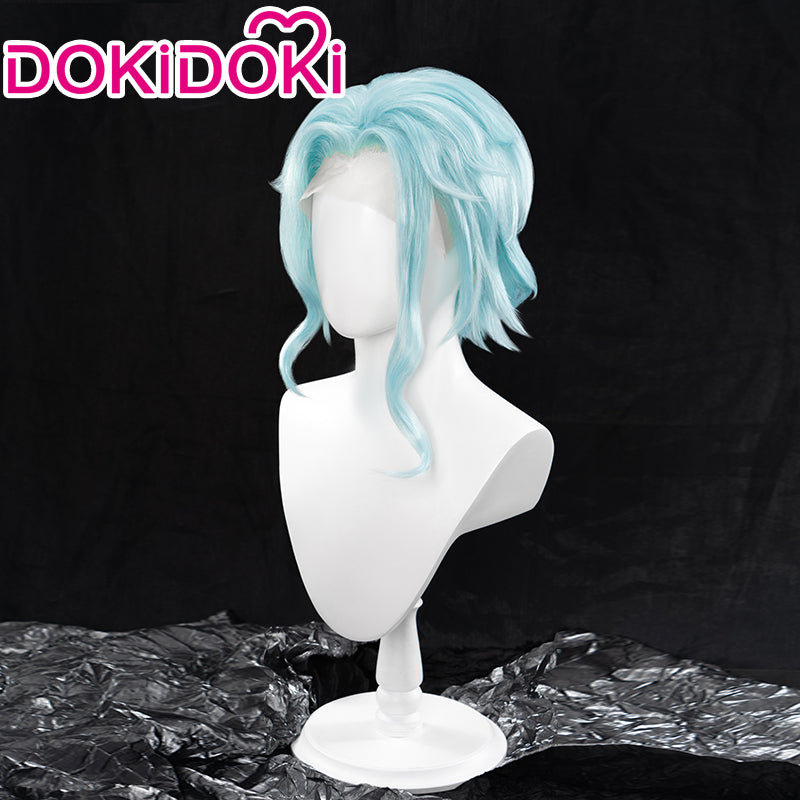 【Ready For Ship】【Front Lace】DokiDoki Game Genshin Impact Fatui Harbinger Cosplay Il Dottore Wig Short Curly Blue