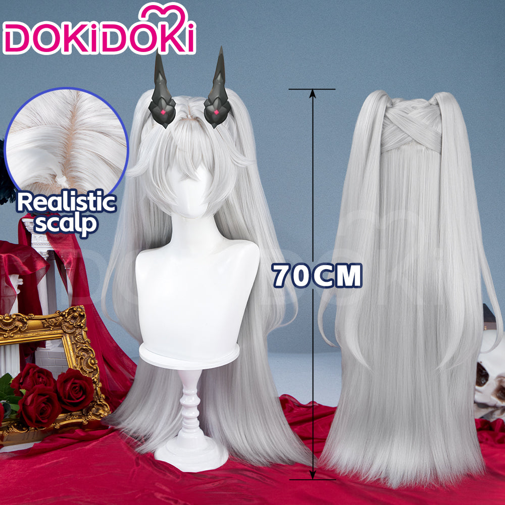 【Long Ver Ready For Ship】DokiDoki Game Zenless Zone Zero Cosplay Lady Sunbringer / Lindverne Sunbringer Wig Long Straight Silver Hair Twin Tails ZZZ