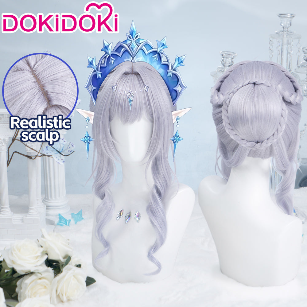 【Partially Ready For Ship】DokiDoki Game Genshin Impact Cosplay Tsaritsa Wig / Crown / Elf Ears / Earrings Long Curly Silver Hair Kokoshnik Anastasya Feodorovna Snezhnaya Sudden Snow
