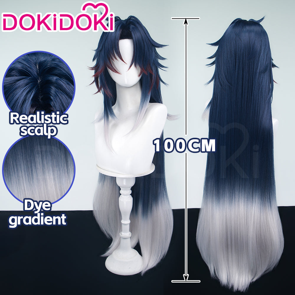 DokiDoki Game Honkai: Star Rail Cosplay Blade / Mortenax Blade Wig Long Straight Dark Blue Red Silver Gradient Hair / Wefts / Earring Blade SP Planarcadia