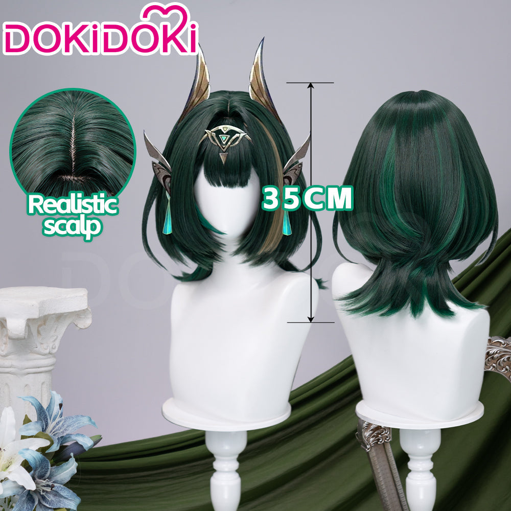 【EU Local Shipping】DokiDoki Game Genshin Impact Cosplay Nefer Wig Short Green Highlight Hair Songof the Welkin Moon