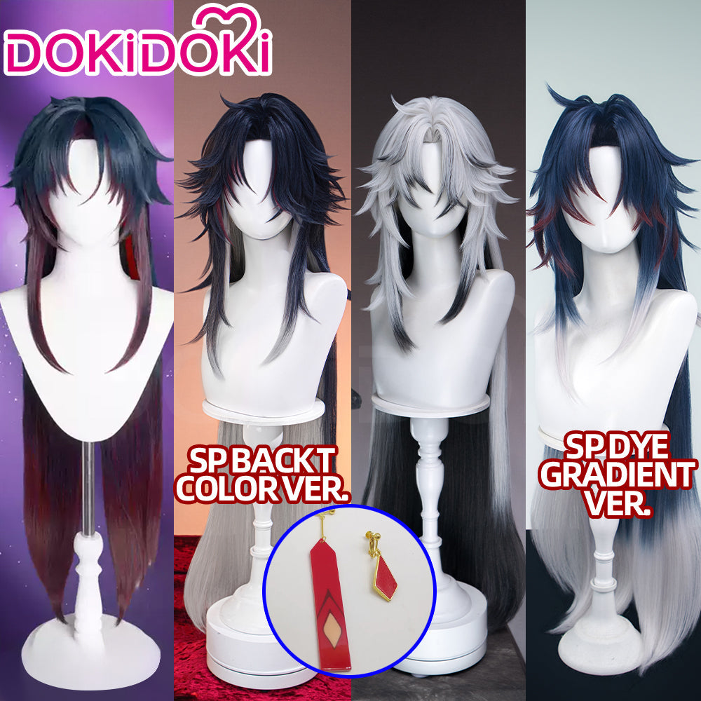 DokiDoki Game Honkai: Star Rail Cosplay Blade / Mortenax Blade Wig Long Straight Dark Blue Red Silver Gradient Hair / Wefts / Earring Blade SP Planarcadia