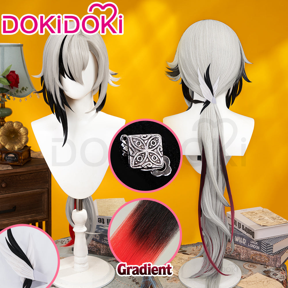 【Partially Ready For Ship】DokiDoki Game Genshin Impact Fontaine Fatui Harbinger Cosplay The Knave Arlecchino Wig Long Straight White Red Gradient Hair / Ear Clip / Wefts / Childhood Ver. / Youth Ver. / Boss Ver.