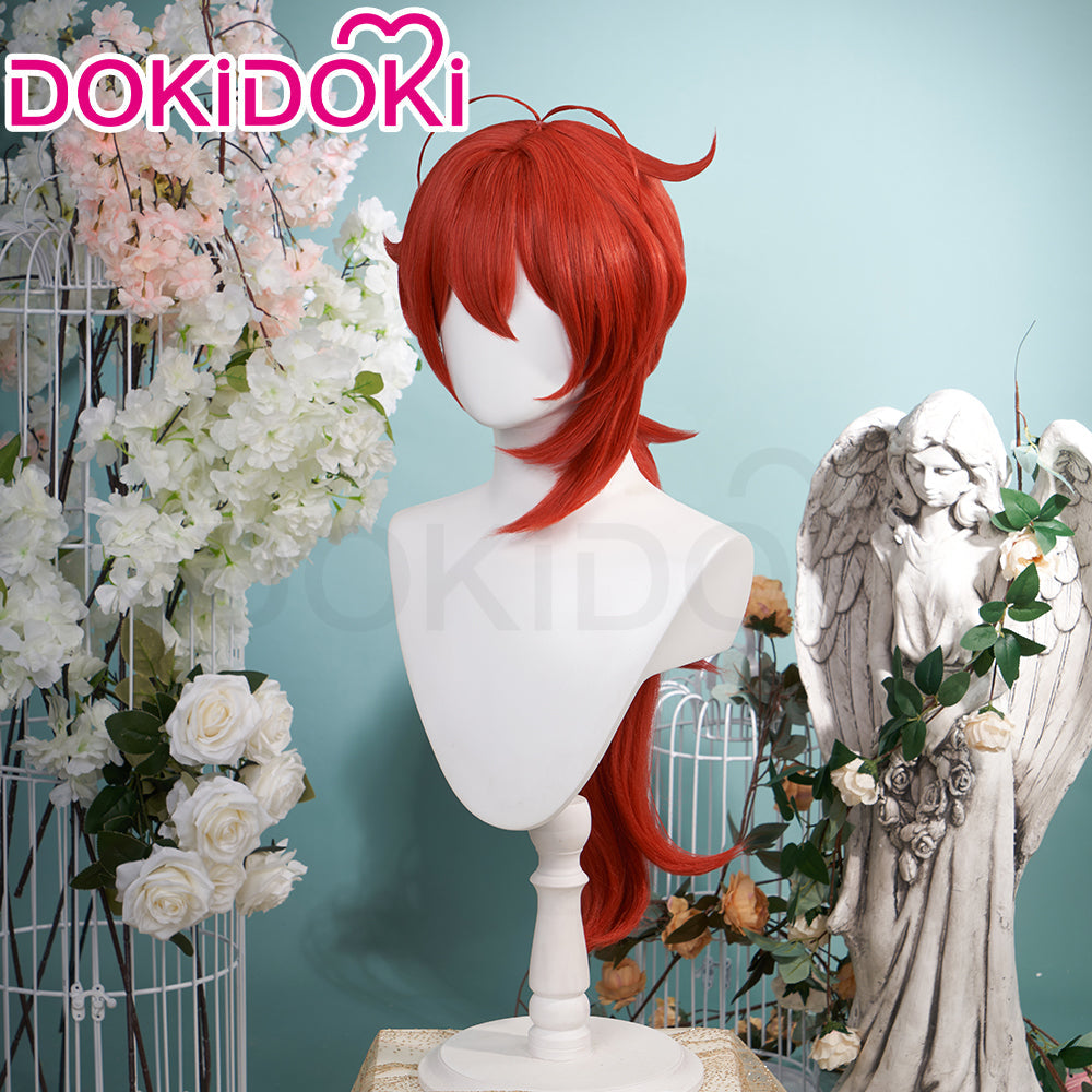 【Ready For Ship】DokiDoki Game Genshin Impact Cosplay Diluc Wig Men Long Red